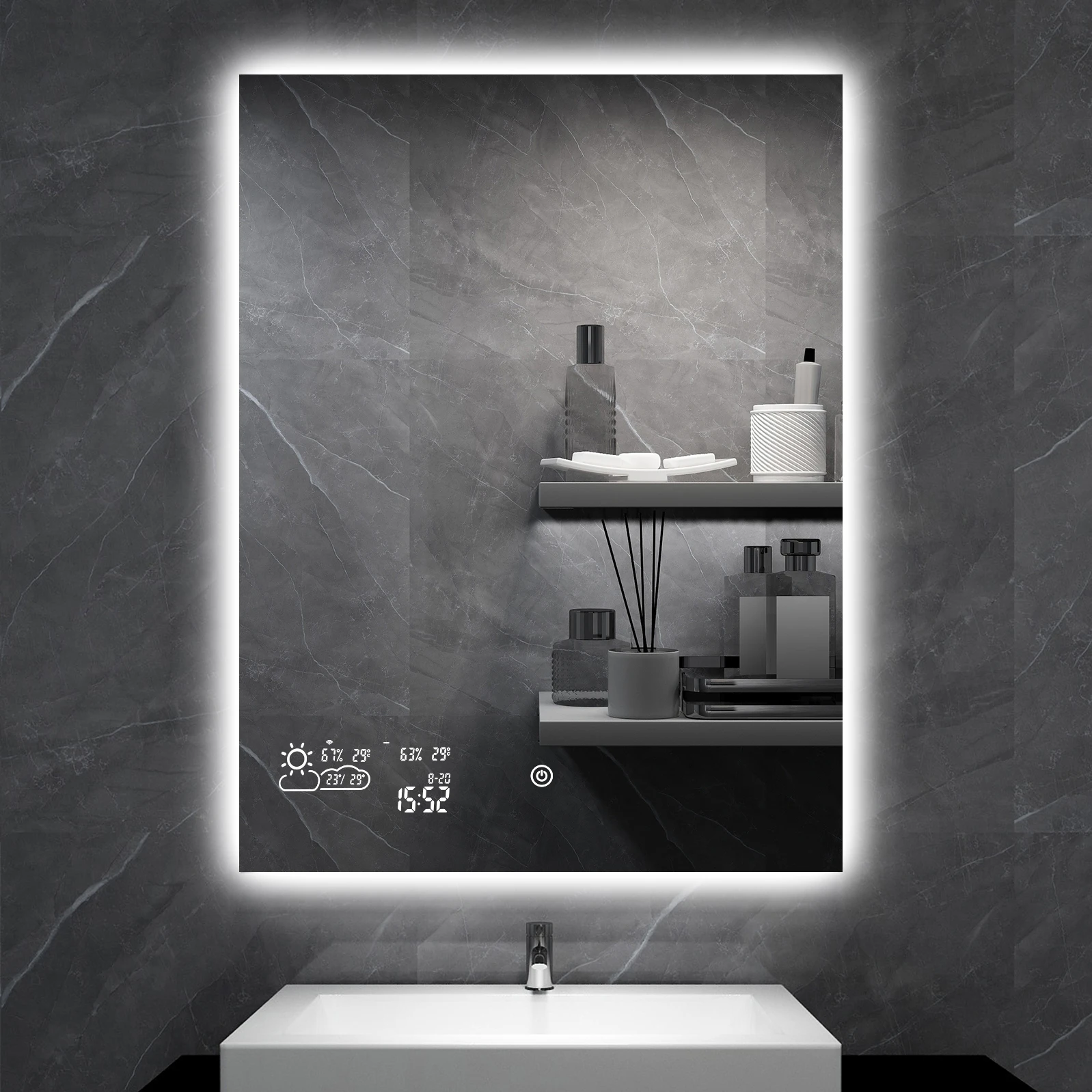 New Stock Bathroom Wall Mounted Led Mirror Heater With Time And Temperature Display bathroom mirror sonoma oak 60x10 5x37 cm chipboard