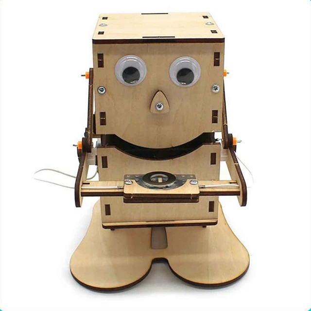 DIY Stem Toys Wood Model Coin Swallowing Robot Puzzle Toy Technology Science Education Kit Toys For Kids 2