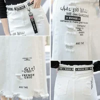 2025 New Women Skirt White Denim Long Skirts Letter Print Korean Style Fashion Hole Oversize Plus Size Female Skirts - Image 4