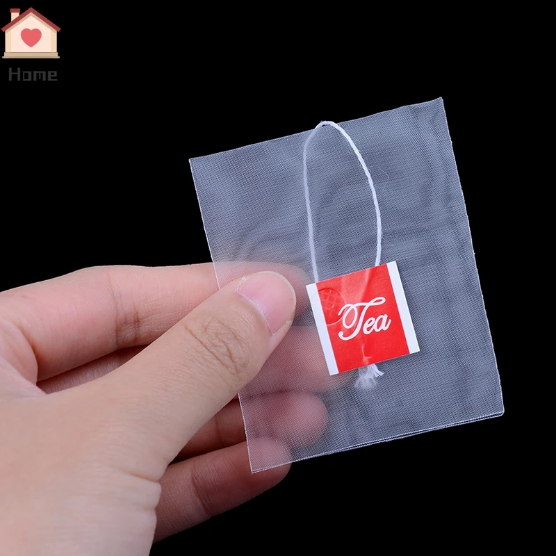 Transparent Nylon Teabags Empty Tea Bags Disposable Nylon Tea Bags with String Heal Seal Filter Bag 100Pcs