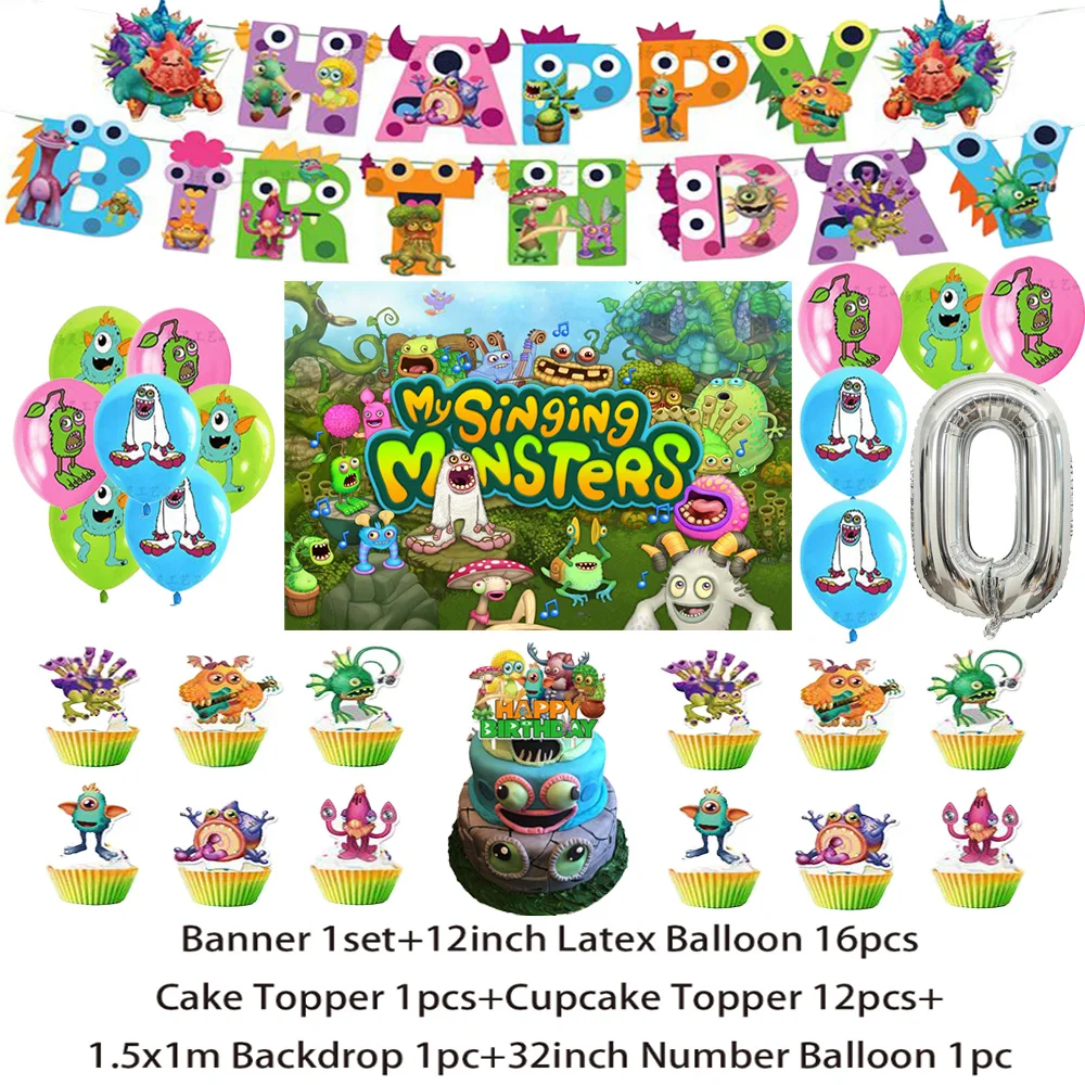 Cartoon My Singing Monsters Geburtstagsparty-Dekoration Hintergrund Teller Ballons Kulisse Partyzubehör Babyparty Kindergeschenk – Detail 9