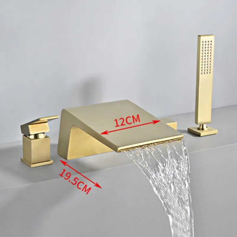 Description Picture 5 of itemBathtub Faucet Widespread Tub Sink Mixer Tap Brushed Gold Brass Basin Bath Shower with Hand Head