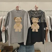 2023 New Spring Summer Cartoon Printing Round Neck Short Sleeve T-Shirt Women's Loose Fit Versatile Medium Length Student Top Tr