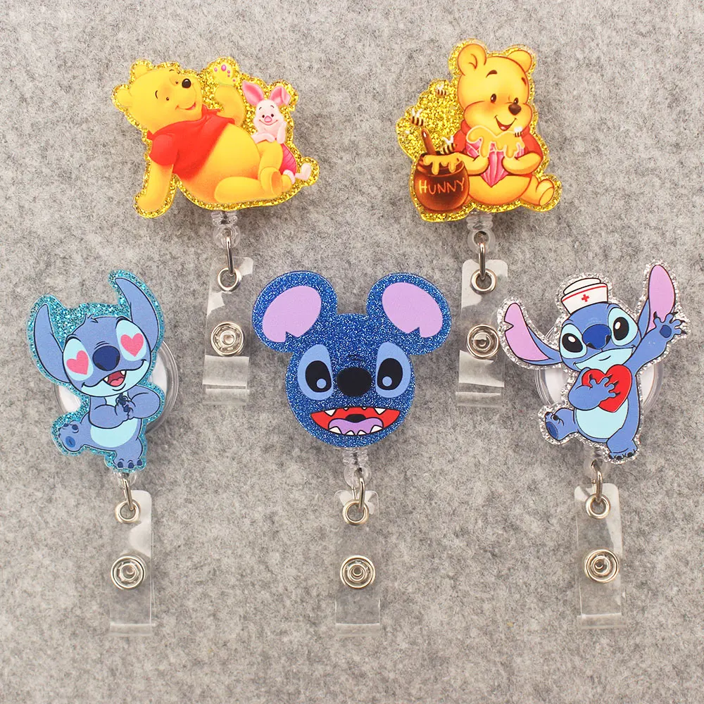 

Yellow Bear Blue Mouse Style Rotate Badge Reel Nurse Workers Enfermera ID Holder Retractable Card Holder Accessory