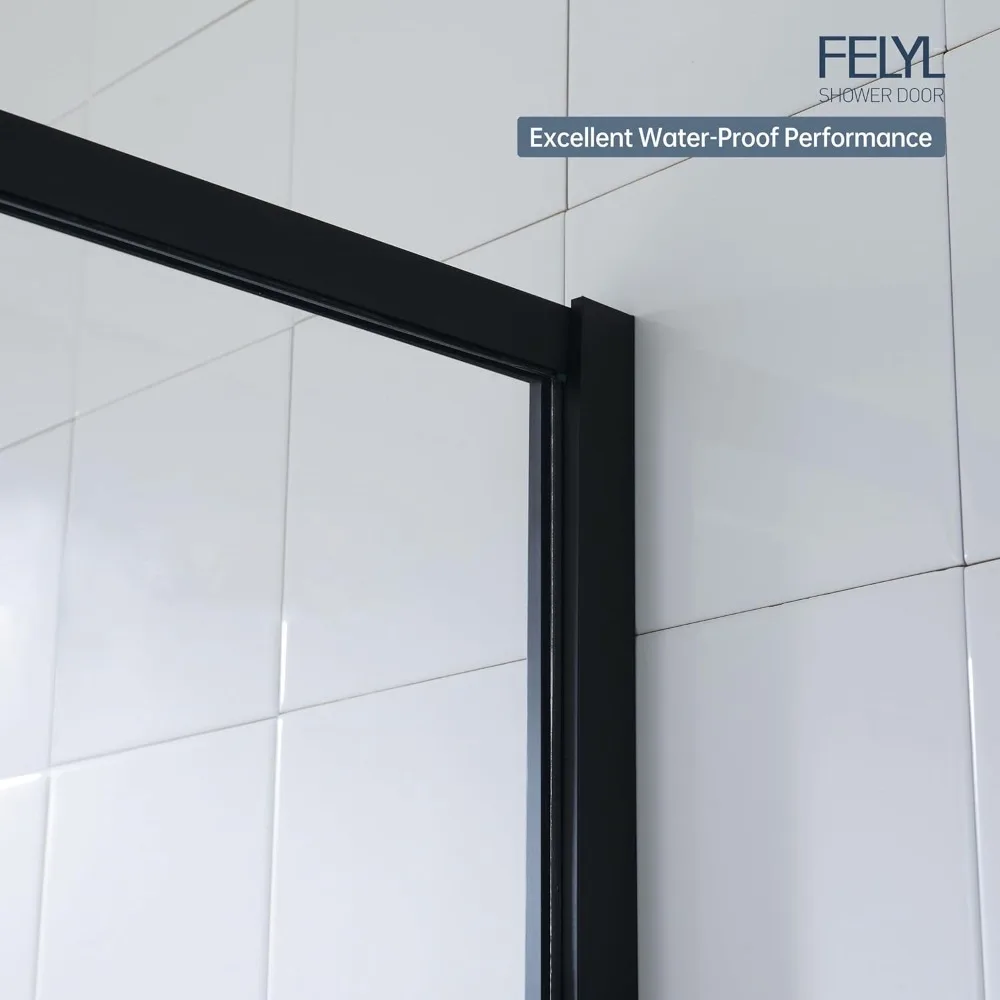 30x72 Inch Matte Black Grid Pattern Shower Screen with 8mm Tempered Glass, Reversible Installation