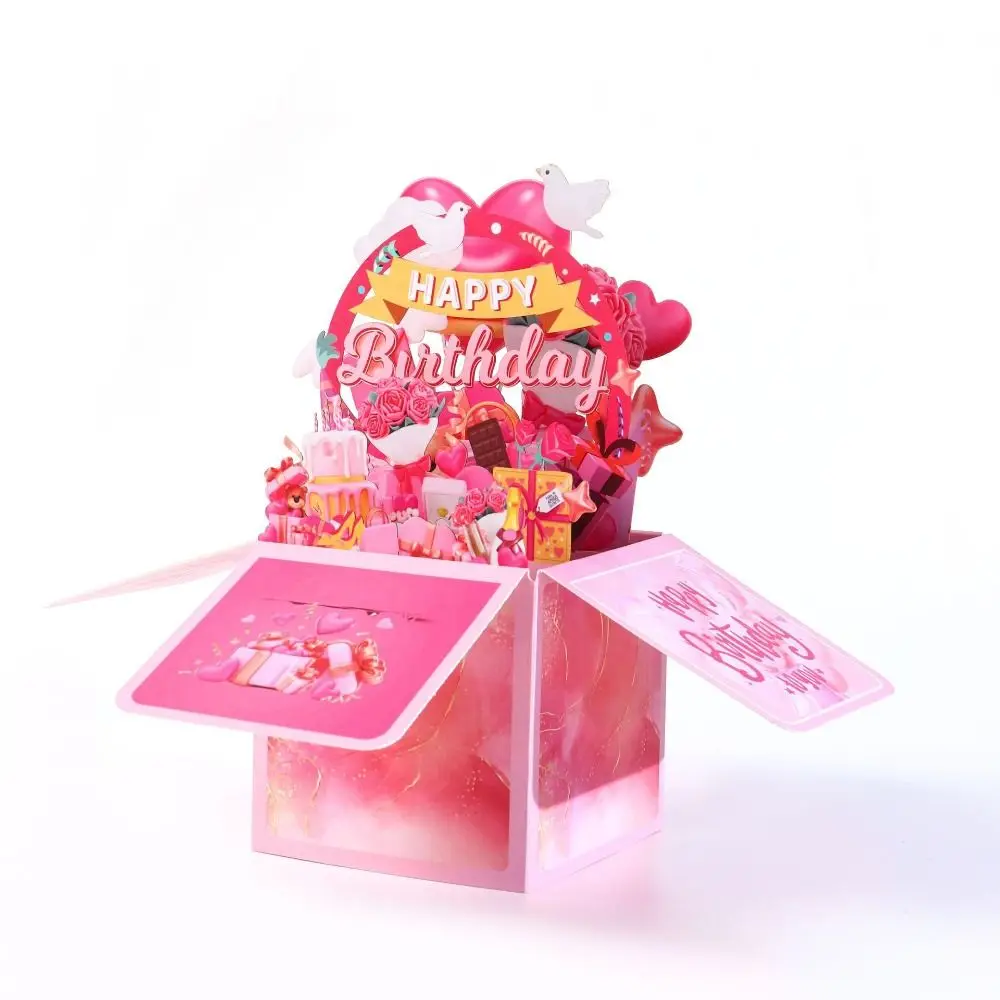 3D Pop Up Greeting Cards Happy Birthday Blessing Postcard Box Creative Bouquet Flower Greeting Cards Gift