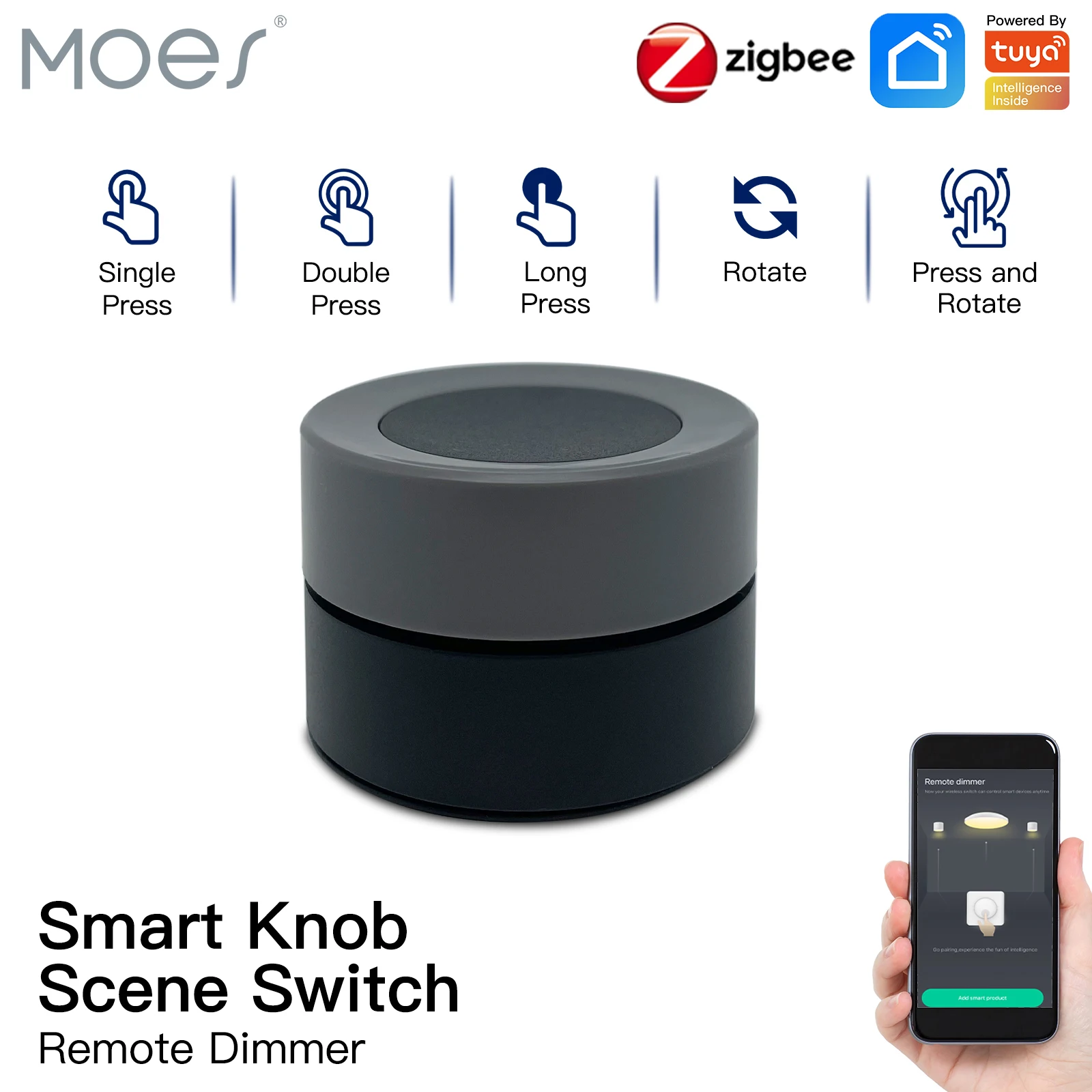 Moes ปุ่มอัจฉริยะ Tuya ZigBee ใหม่สวิตช์แบบไร้สายตัวควบคุมปุ่มฉากแบตเตอรี่ขับเคลื่อนอัตโนมัติสถานการณ์สถานการณ์แอปชีวิตอัจฉริยะ 1