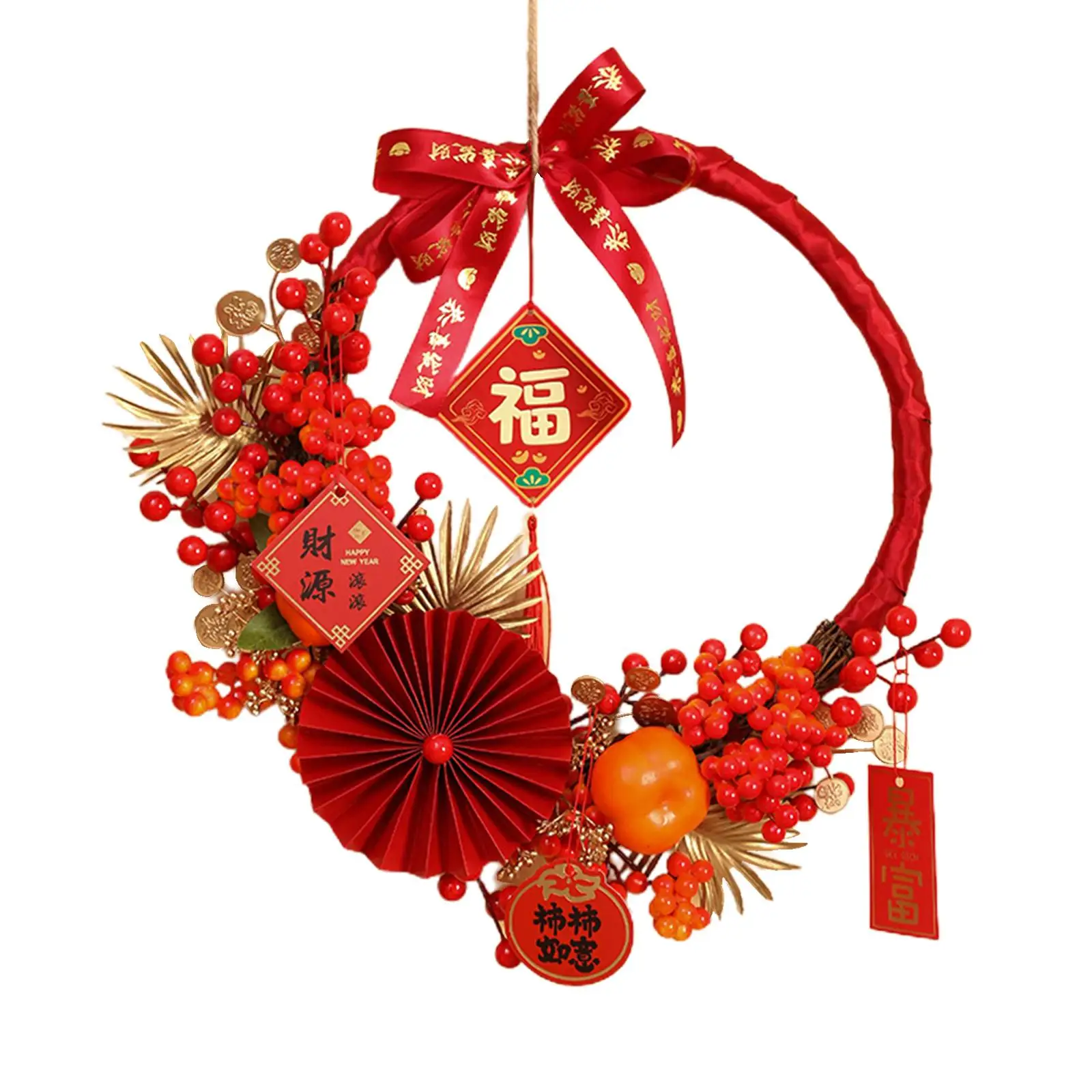 

2024 Chinese New Year Wreath Front Door Lunar Year Wreath Decor for Holiday Wedding Home Blessing Ornaments Artificial Garland