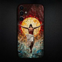 Classic Stained Glass Jesus Christ Phone Case - Elegant Black Cover - Samsung S21Ultra (Z1)