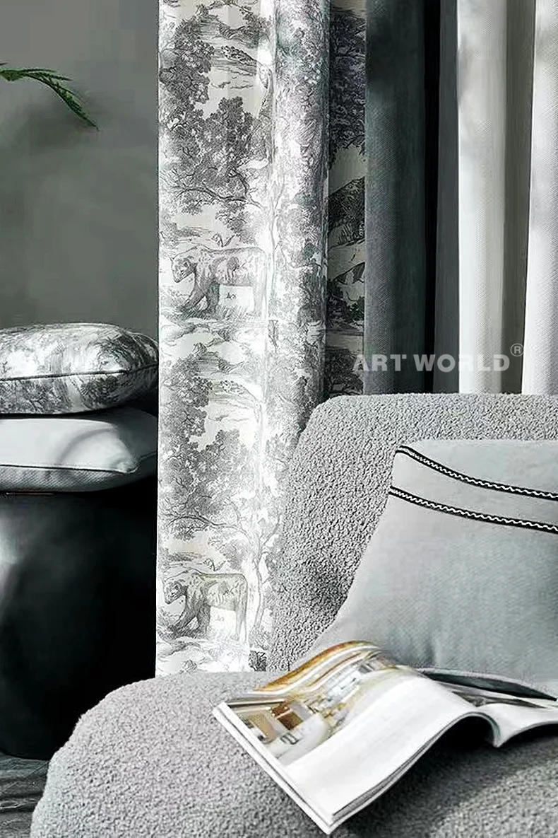 French Curtains for Living Room Home Interior Luxury Chenille Print Edge