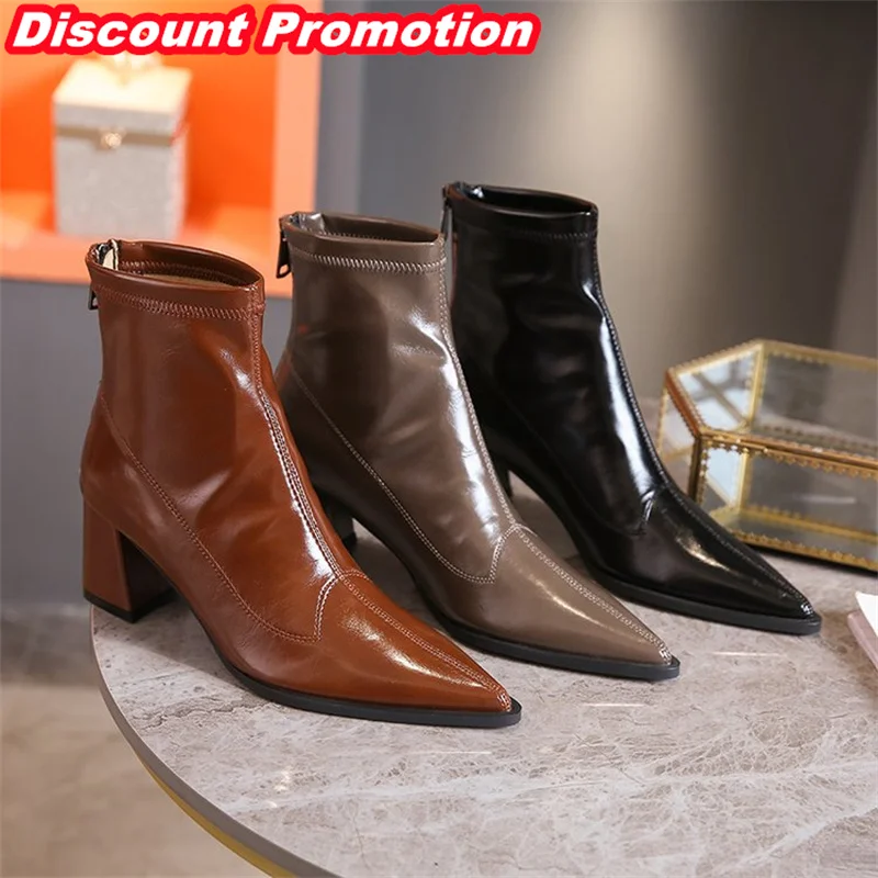 2023 Autumn and Winter New Women's Shoes Fashionable and Elegant European and American Style Pointed Thick Heel Slim Boots