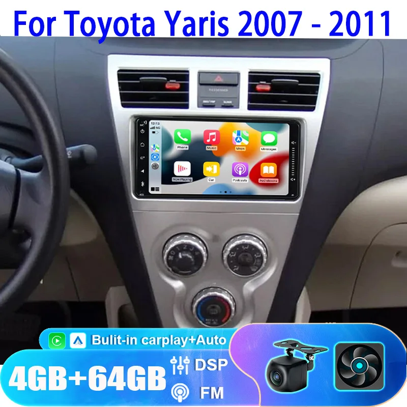 4G 64G Android Car Stereo For Toyota Yaris 2005-2011 With Wireless Carplay Android Auto, Hodozzy 9 Inch Touch Screen Car Radio With GPS Navigation
