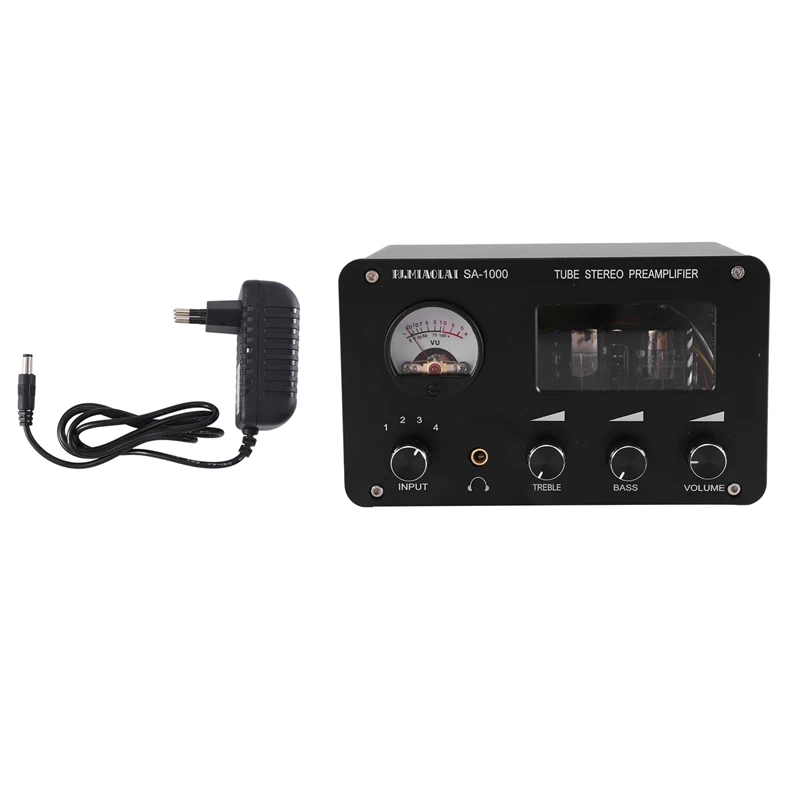 

Audiophile Tube Preamp 4-Input 2-Output HIFI Preamp High-Bass Adjustment Amplifier With Built-In VU Level Meter EU Plug