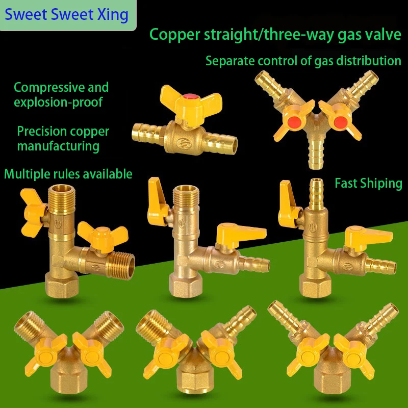 

Brass Gas Three-way Valve Copper Rod Copper Core 1/2inch Brass Gas Valve Natural Gas Switch Ball Valve