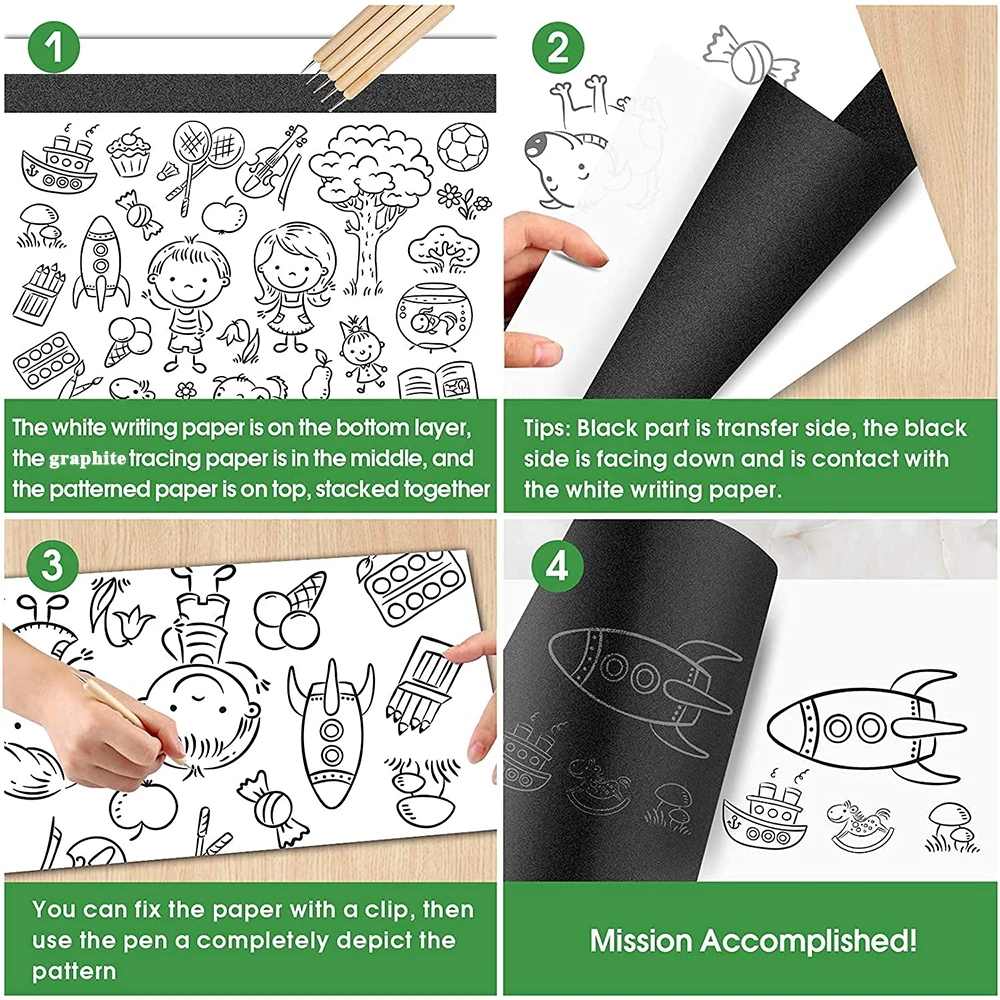 100pcs A4 Graphite Transfer Paper Tracing Painting Sheets Blue Copy Graphite Paper for Drawing Patterns Sketch Canvas Fabric - 4