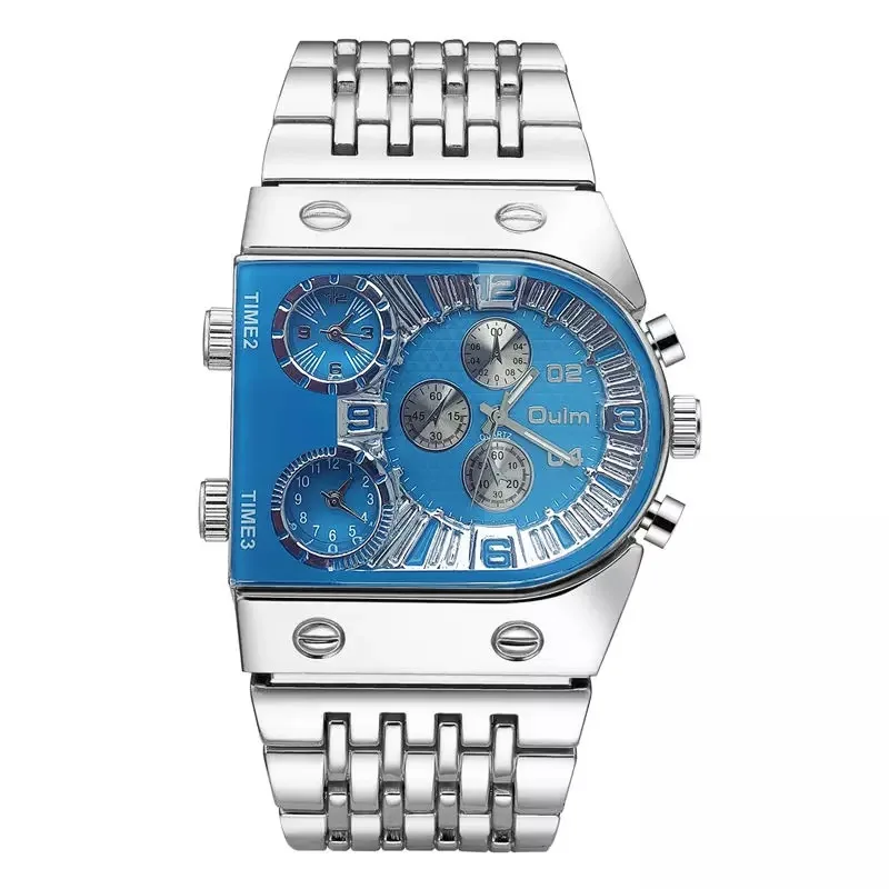 Orologio Design unico Orologio da uomo quadrato sovradimensionato da polso TRE Fusi orari Orologio digitale analogico al quarzo Design unico rettangolare