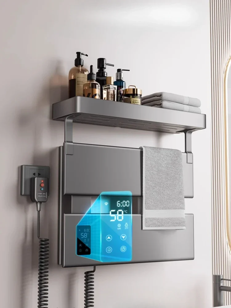 ชั้นวางผ้าขนหนูไฟฟ้าอัจฉริยะในครัวเรือนห้องน้ําคาร์บอนไฟเบอร์เครื่องทําความร้อนผ้าเช็ดตัวราวตากผ้าใหม่เจาะฟรีอุปกรณ์ห้องน้ํา 1