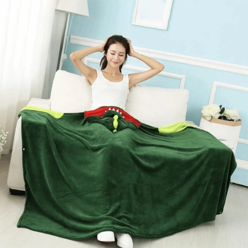 Cute Cartoon Dinosaur Cape Blanket Cozy Warm Throw Blanket Comfortable Soft Home Pajamas Travel