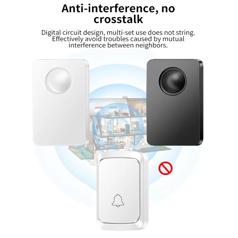 CACAZI 방수 무선 초인종 DC 배터리 지능형 홈 야외 가정용 300M 원격 제어 LED 플래시 스마트 도어 벨