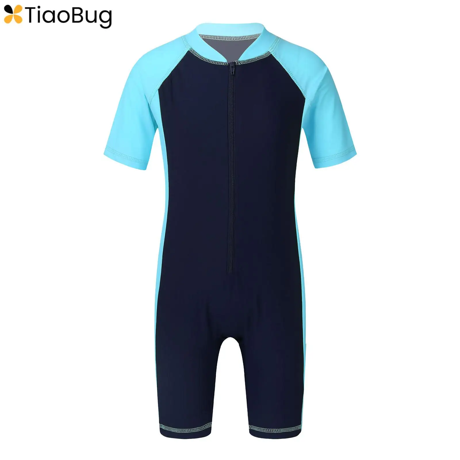 Kids Boys Girls One Piece Short Sleeve Swimsuit Surfing Wetsuit UV Sun Protection Rash Guard Bodysuit Swimwear Beachwear