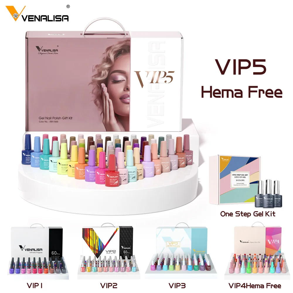 VIP5 VENALISA Gel Nail Polish Kit Hema Free Nude Pink Glitter Gorgeous Color Nail Manicure Soak off UV LED Nail Gel Varnish Set 6