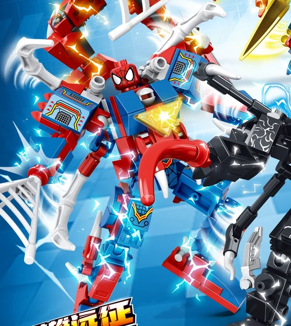 Transformation Robot Disney Building Blocks Mini Model Figures Spiderman Iron Man Venom Captain Hawk Deadpool Technic Gifts Toys 2