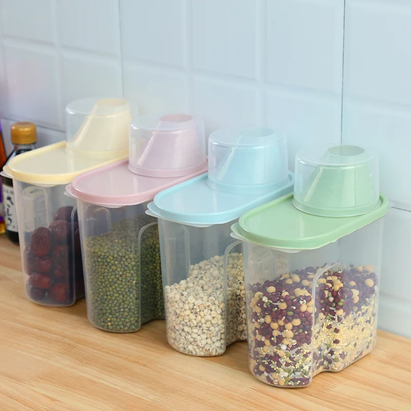 1.9L/2.5L Transparent Sealed Cans Food Container Kitchen Grains Storage Box Tank 