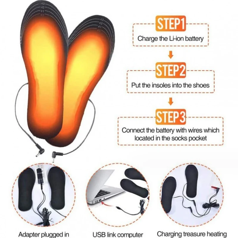 USB Rechargeable Heated Insoles Size 35-46 DIY Customizable Electric Heated Shoes Pad for Outdoor Skiing Winter Foot Warmers heated shoe insoles