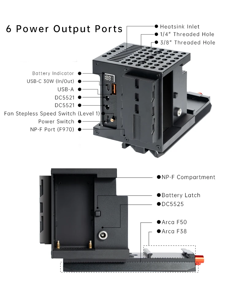 Suitable for Sony FX3 30 FX2 rabbit cage expanded 6-way power supply port with w