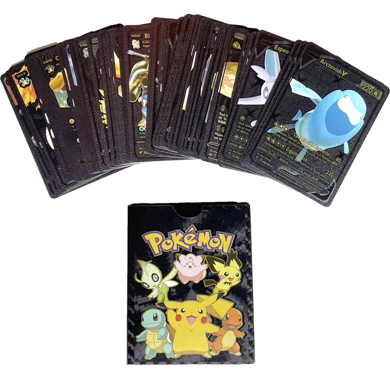 Metal Card Pack Vmax Case Mew GX Box Gold Silver Charizard Spanish Set  Eevee Letter Black English Pikachu Paper V Mewtwo