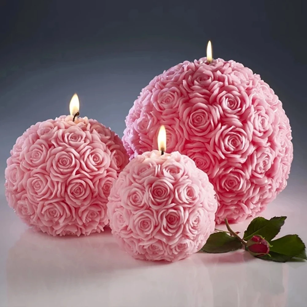 Candela profumata a forma di palla di fiori di rosa candele profumate di  rosa camera da letto domestica decorazione geometrica palla cera fragranza  candela regalo