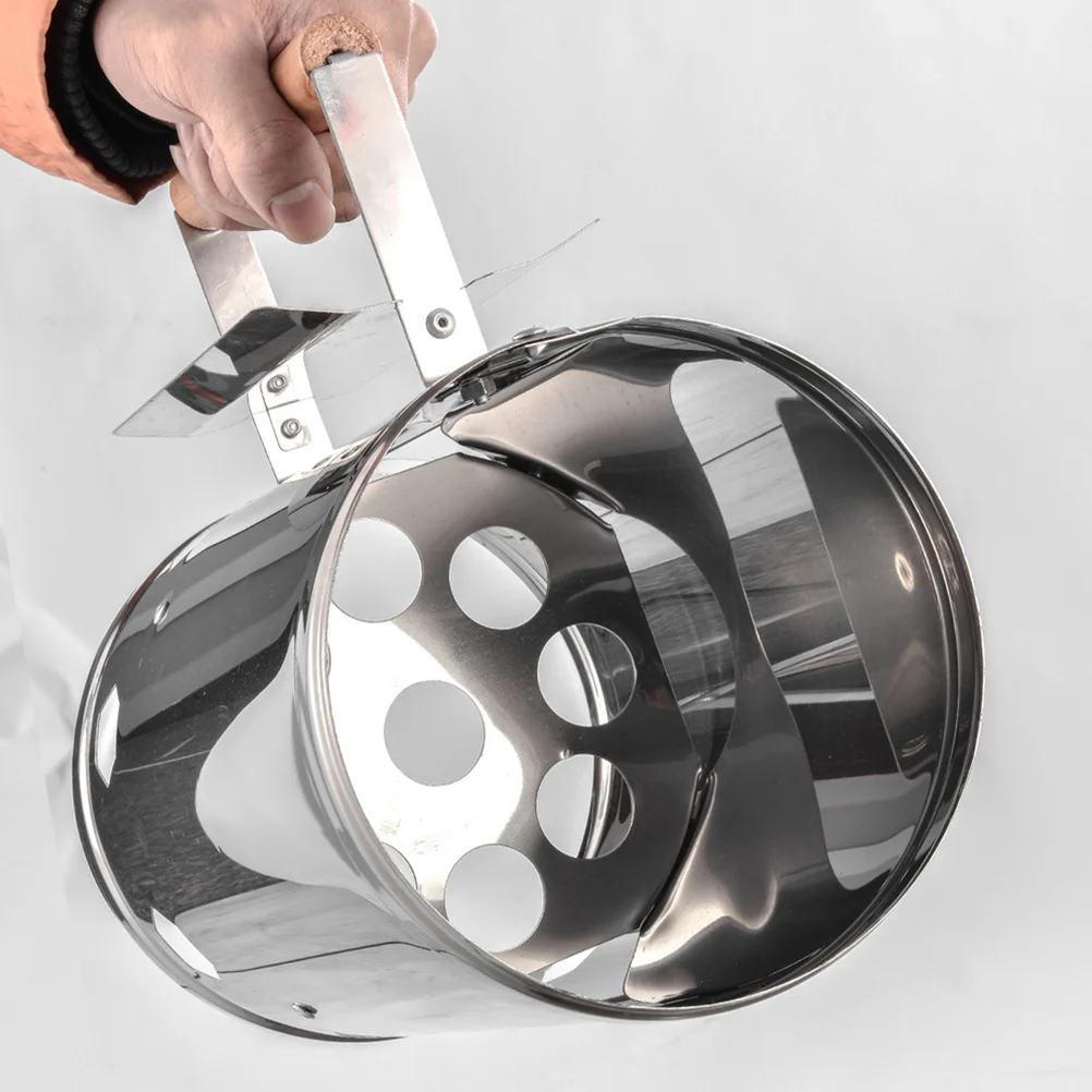 

Charcoal Chimney Starter with Wood Handle Fireplace Supply Camping Barbecue Burner