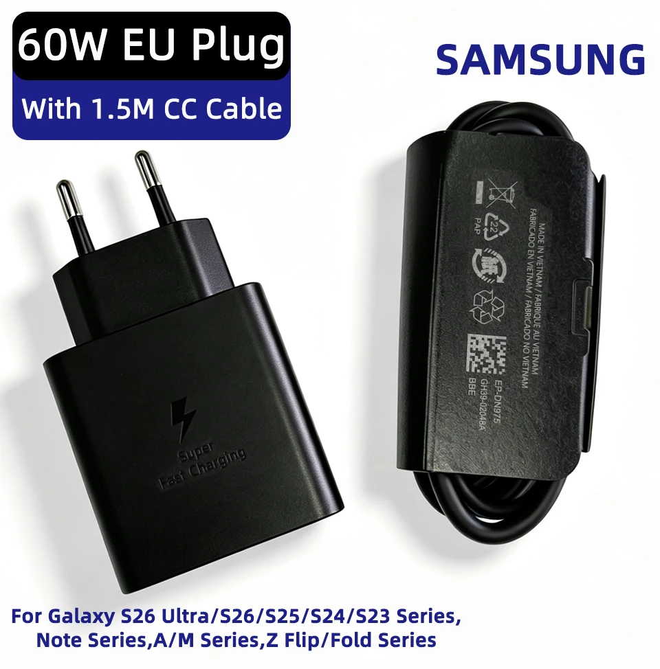 Fast Charge Type C Adapter with 45W/60W Power Delivery & EU Cable