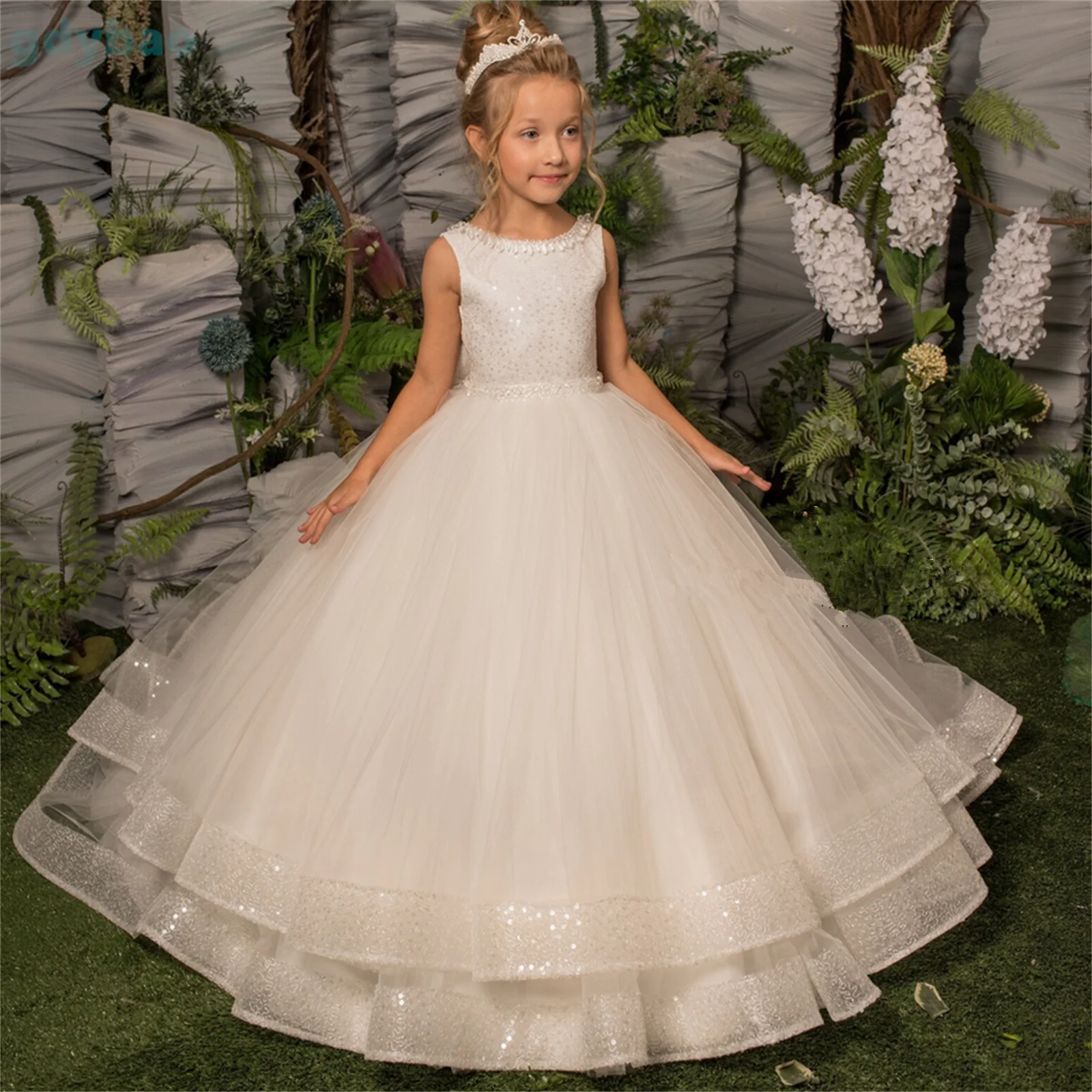 

A+New Arrivals Princess Lace Appliques Ball Gowns Flower Girl Dress Pageant Gowns For Weddings First Communion Dresses For Girls