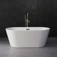 59 Acrylic Freestanding Bathtub Contemporary Soaking Tub with Brushed Nickel Overflow and Drain White Anti slip design 2