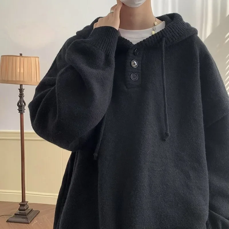 Men Hooded Sweater Spring and Autumn Seasons Japanese Vintage Lazy Coat Male Wearing Hat Knit Casual Fashion Loose Sweater Top long sleeve sweater