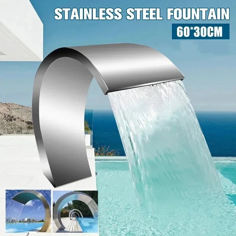 60x30cm Stainless Steel 304 Spa Impact Waterfall Arc Nozzle Swimming Pool Indoor Decorative Waterfall Pool Accessories Spillway