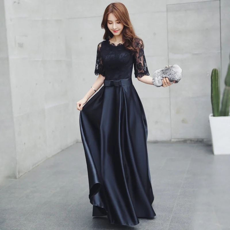 

Harajpee Dressed Women 2024 Summer New Black Long Style Elegant Slimming Celebrity Banquet Dress Goddess Gentle Evening Vestido