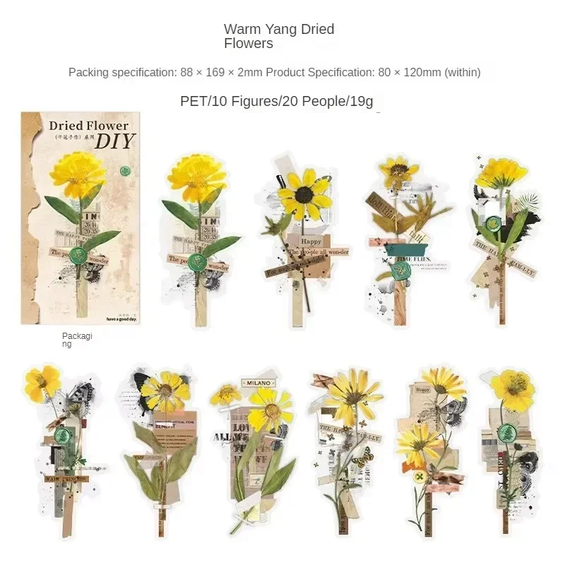 20Sheets Per Pack PET material stickers flowers handmade collage handbook material Notebooks Scrapbook cut 169*88mm 6