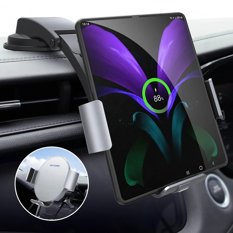 

KC S9 2-Coil Auto Sensor Z Fold Wireless Charger 15W Auto Clamping Car Wireless Charger Holder for Samsung Galaxy Z Fold3 Fold4