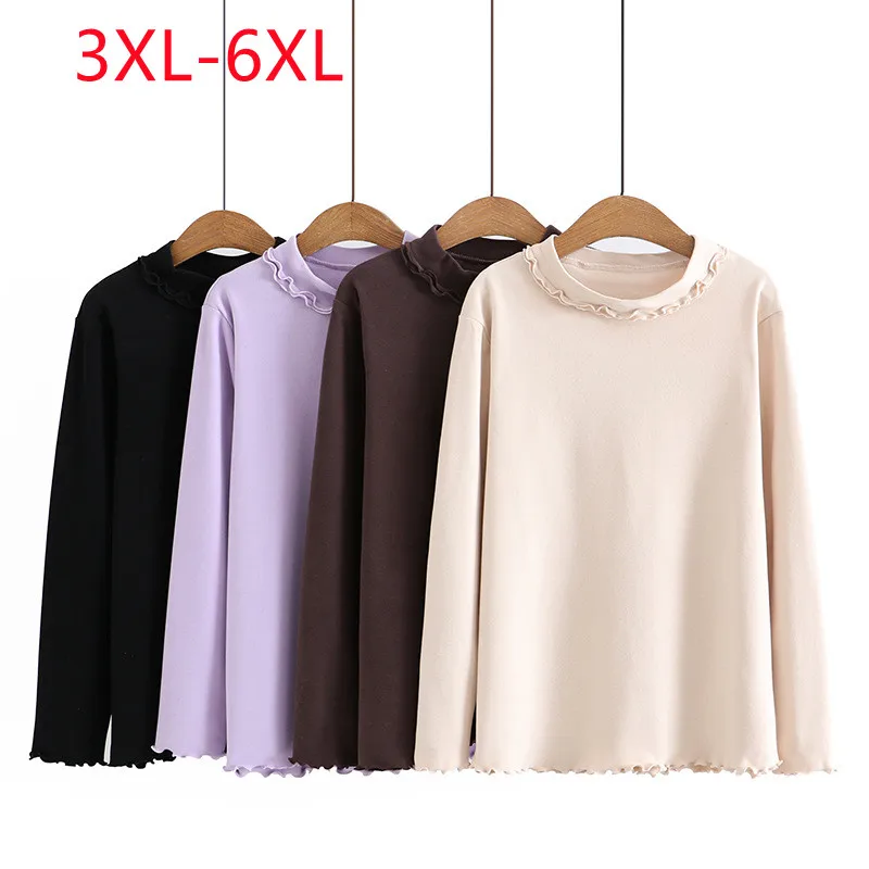 

New 2022 Ladies Autumn Winter Plus Size Tops For Women Large Size Long Sleeve O-neck Purple Bottoming Shirt 3XL 4XL 5XL 6XL