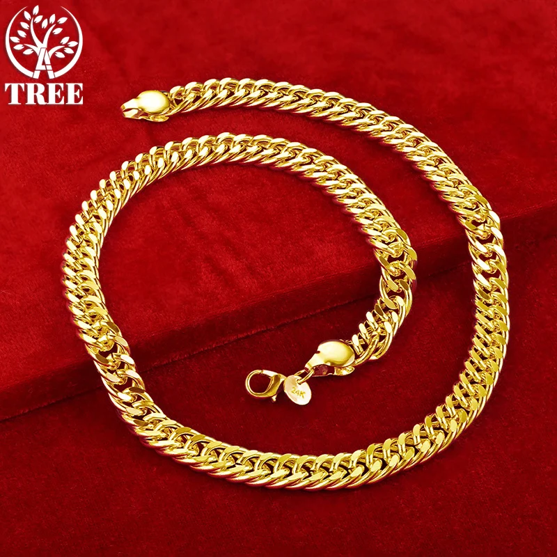 

ALITREE 24K Yellow Gold 10mm Cuban Chain Necklace For Woman Men Party Wedding Engagement Fashion Fine Jewelry Lady Birthday Gift