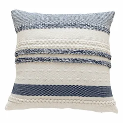 Boho Striped Textured Decorative Throw Pillow Covers - 18x18 Inch (Navy Blue)