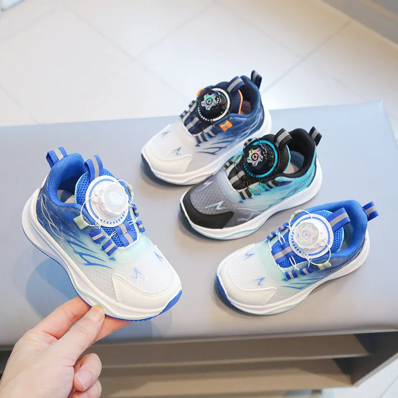 

Children's Sneakers 2024 Spring and Autumn Boy's Casual Shoes Rotating Button Girls' Running Shoes Soft Bottom Baby Net Shoes Si