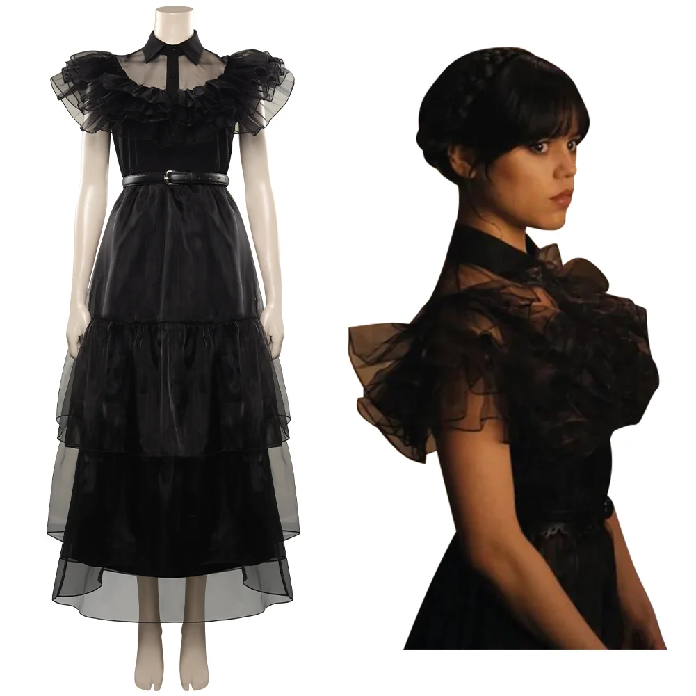 

Movie Wednesday Addams Cosplay Costume Adult Women Dress Outfits Halloween Carnival Party Suit