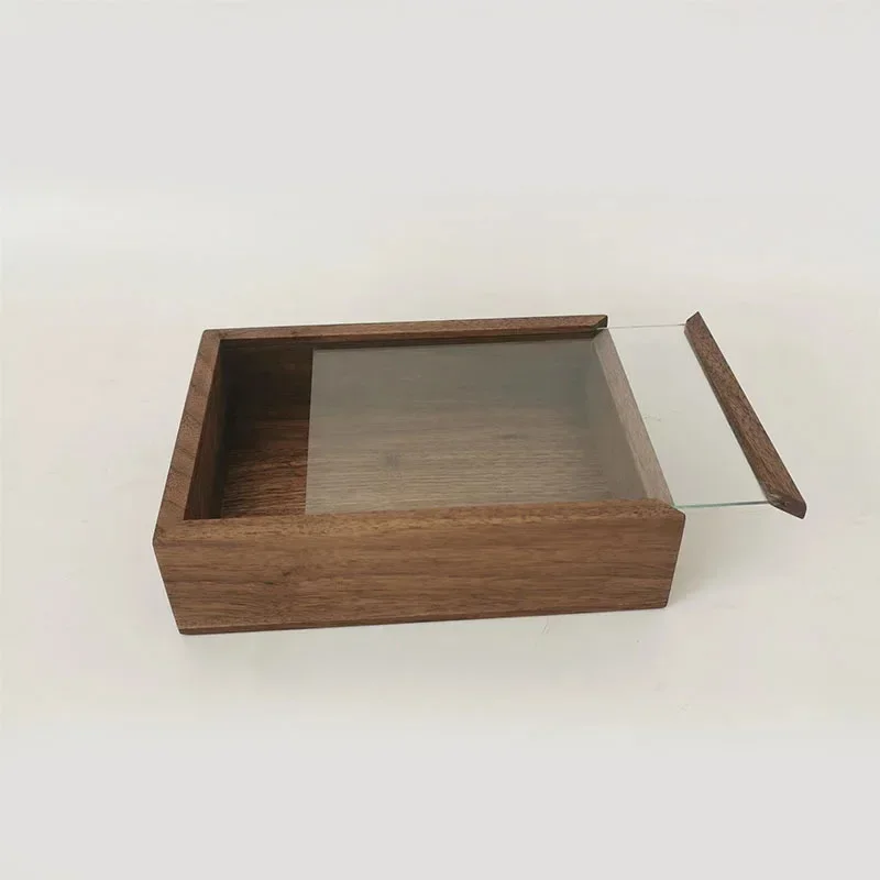 Black Walnut Display Case Solid Wood Glass Cover Organize For Jewelry And Sundries Dustproof Transparent Elegant Dresser Display 4