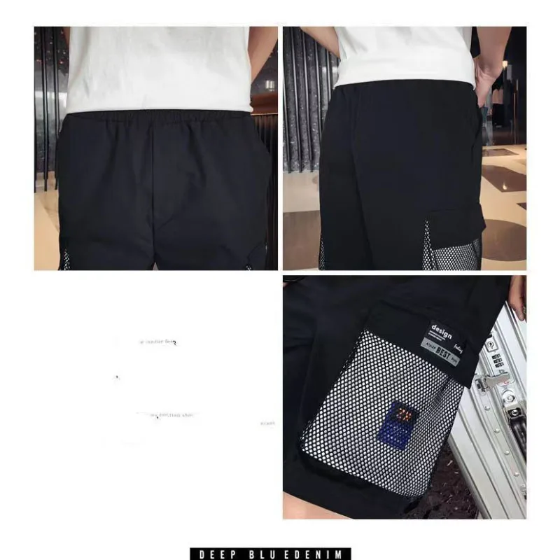2024 Men's Summer New Color Blocking Thin Style Elastic Spliced Pockets Casual Loose and Trendy Versatile Sports Knee Pants