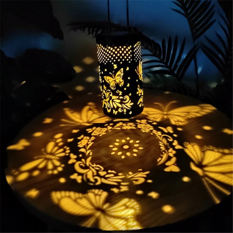 solar powered fairy lights Solar Hollow Projection Light LED Butterfly Outdoor Lamp Waterproof Portable Lifting Hanging Lamp Retro Garden Park Decoration outdoor solar lights for house