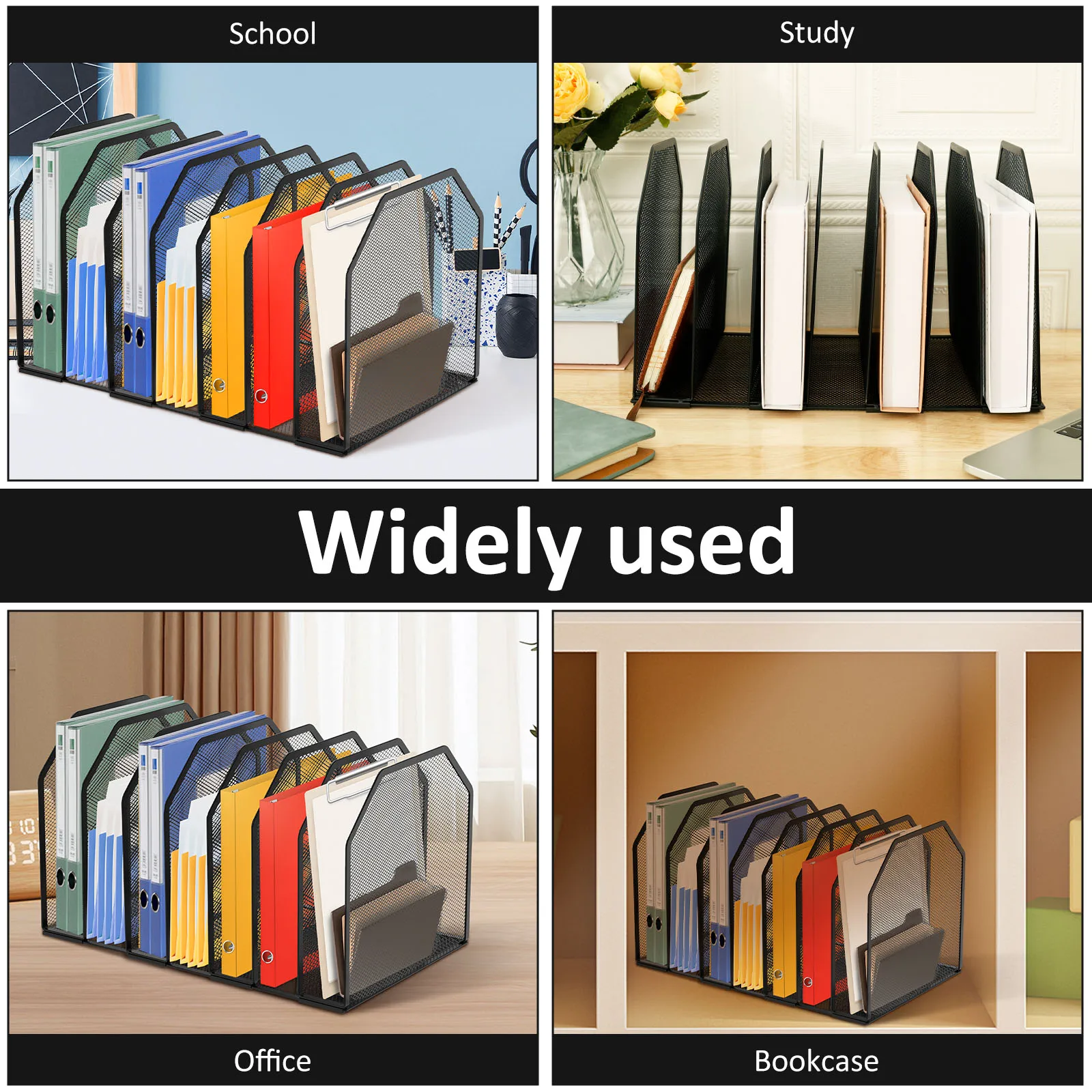 5/7 Section Metal File Rack Standing Office Desk Shelf File Storage Box Adjustable Mesh File Folder Stand Sorter Desk Organiser