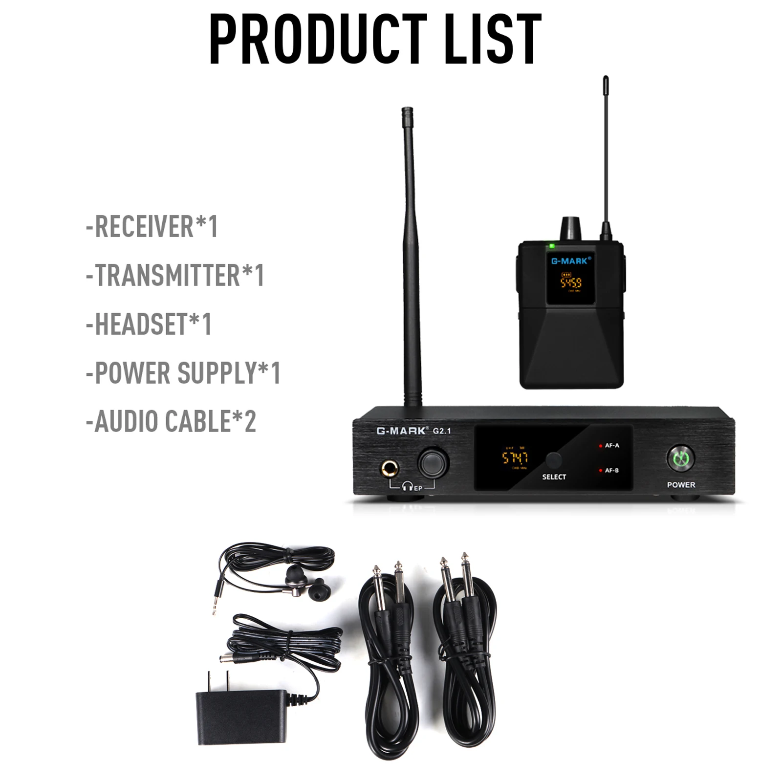 Wireless Monitoring System UHF Mono Stage Return Frequency Selectable For Singer Guitar Studio Band DJ G-MARK G2.1IEM wireless in ear monitor